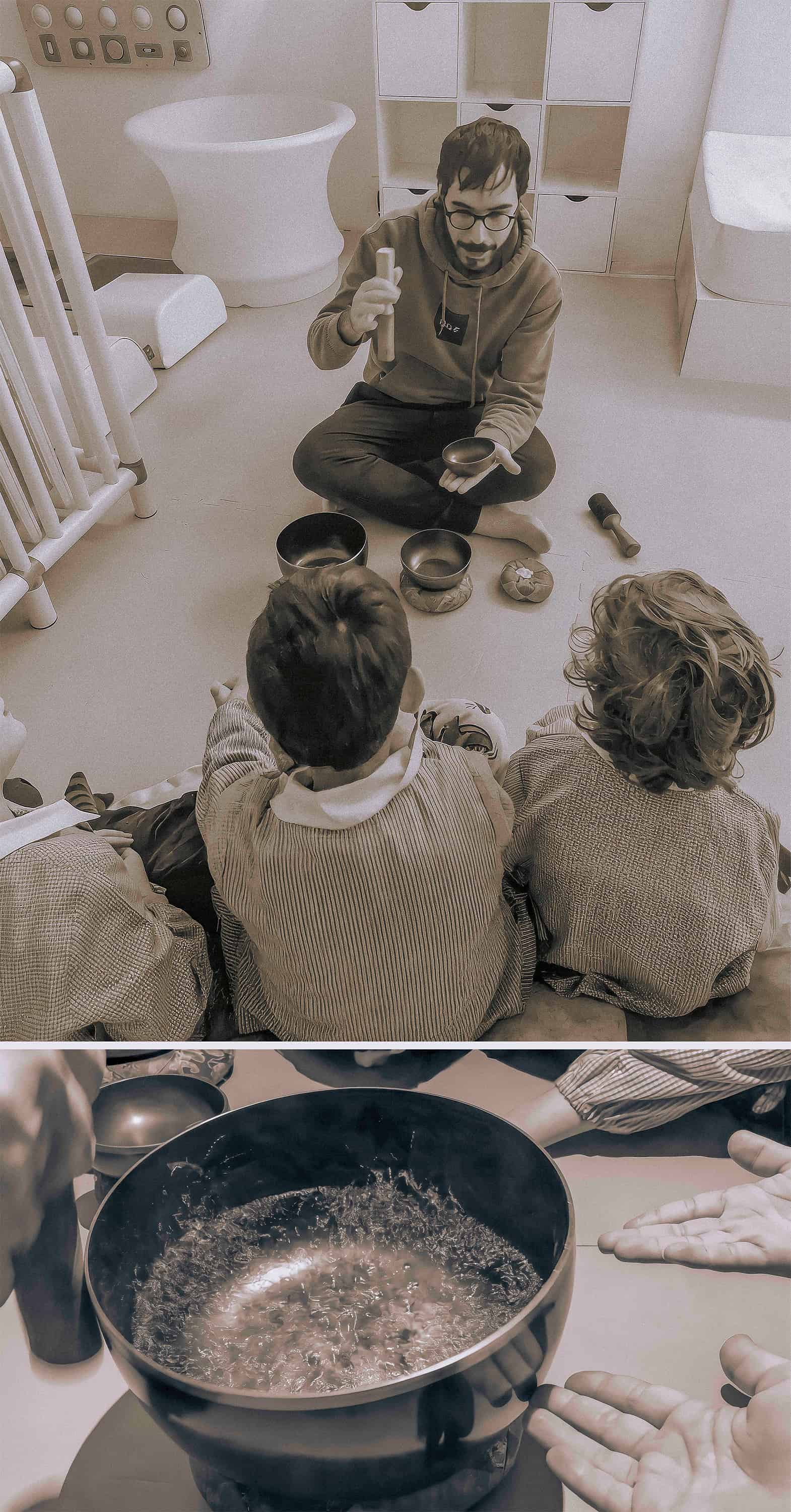 Laboratorio sonoro sensoriale di Emanuele Specchia con campane armoniche